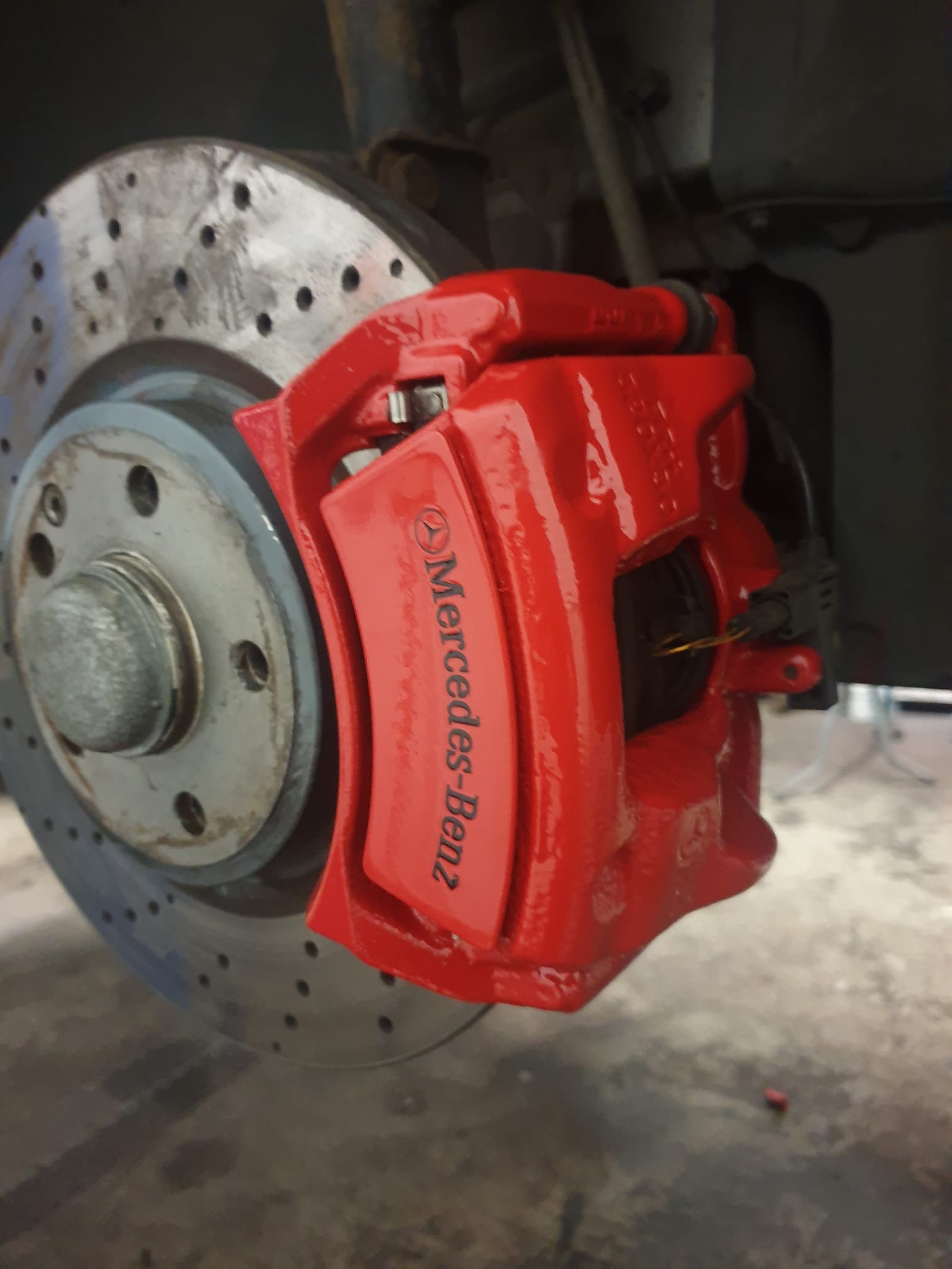 after Red Mercedes brake caliper painting