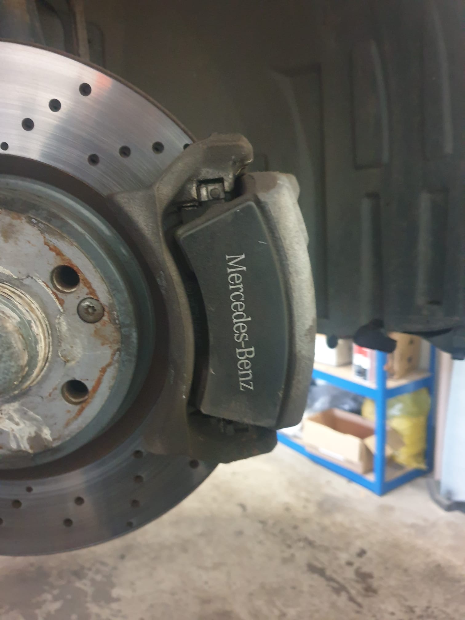 before Mercedes brake caliper painting
